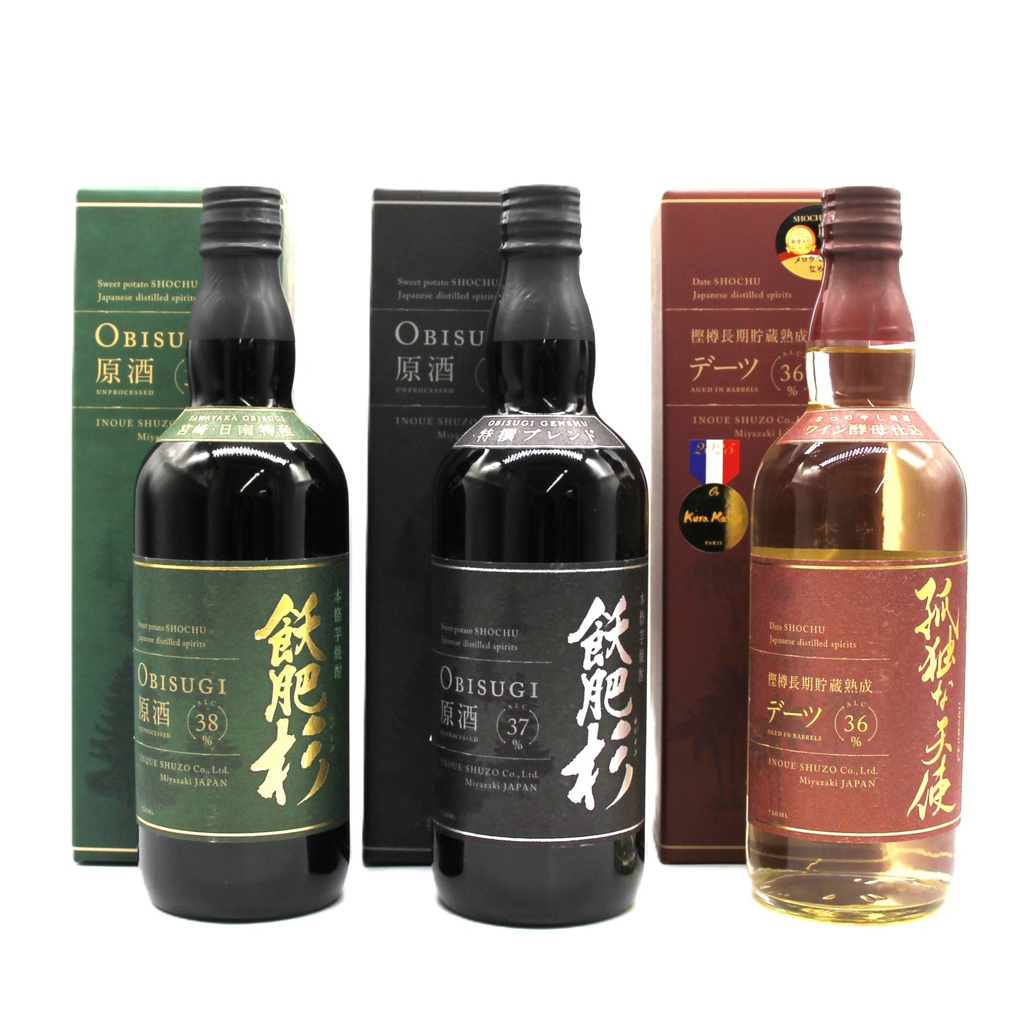 井上酒造 本格焼酎 飫肥杉 OBISUGI 原酒 / 原酒特撰ブレンド / 孤独な天使 720ml 箱付き 芋焼酎 デーツ焼酎 飲み比べ 3本セット
