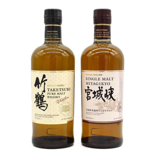 ニッカ ウイスキー シングルモルト 宮城峡 45% 700ml+竹鶴 ピュアモルト 白ラベル 43% 700ml  飲み比べ ２本セット 箱無し