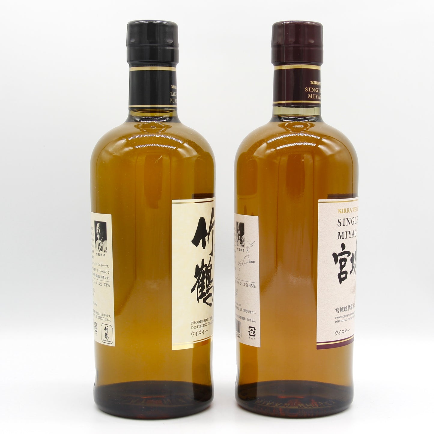 ニッカ ウイスキー シングルモルト 宮城峡 45% 700ml+竹鶴 ピュアモルト 白ラベル 43% 700ml  飲み比べ ２本セット 箱無し